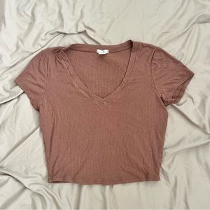 Brown Crop V-Neck
